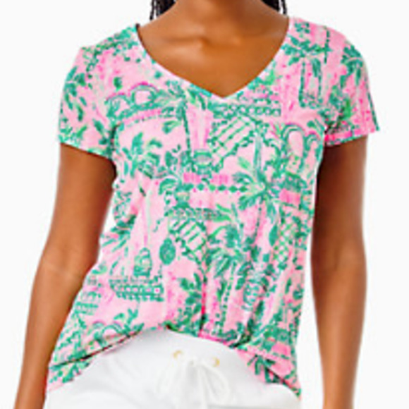 Lilly Pulitzer Tops - Lilly Pulitzer ETTA V-Neck Tshirt Top Mandevilla Baby Always Worth It - Size XL